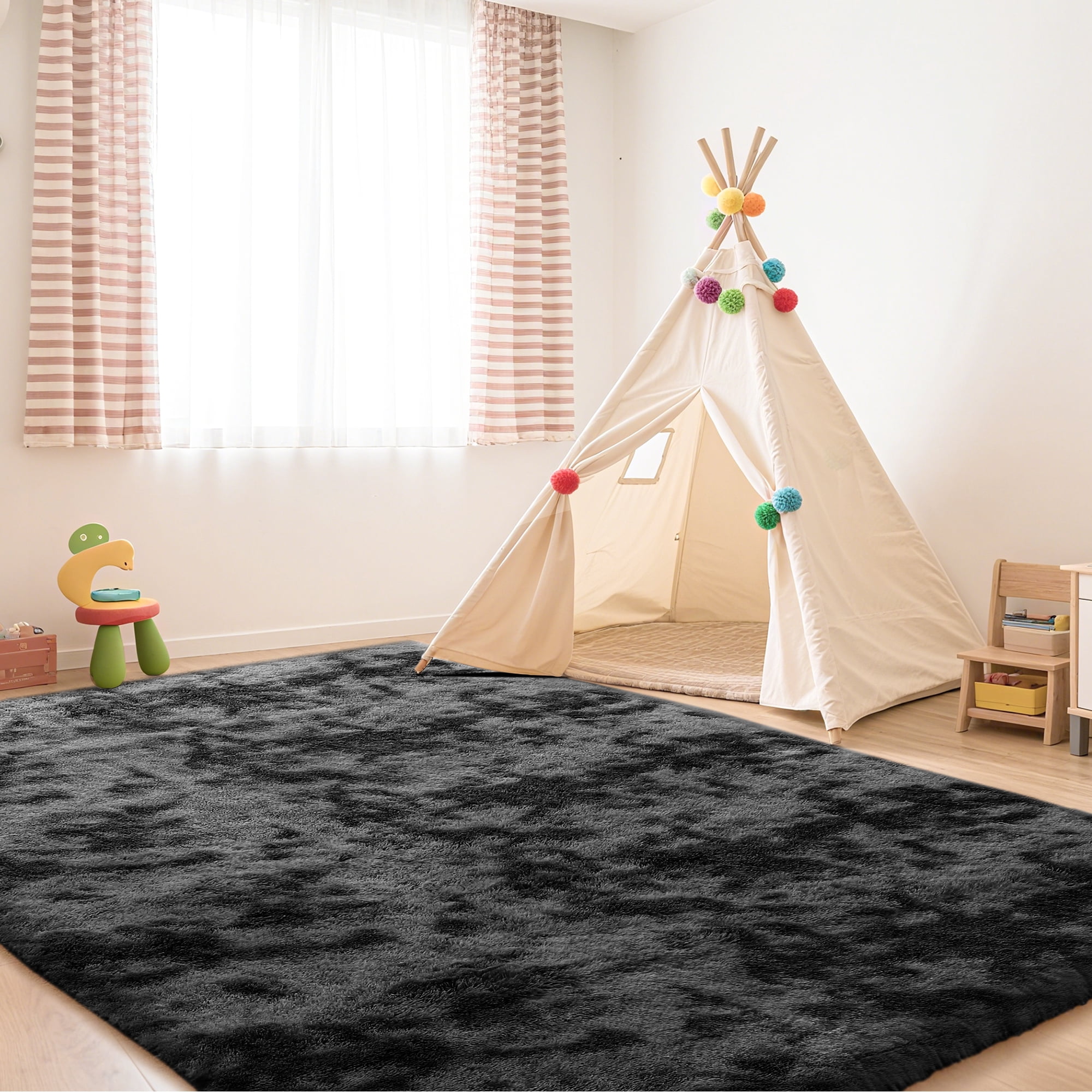 CozyDesg 9ft x 12ft Area Rugs, Soft Fluffy Area Rugs Floor Mat Floor Rugs for Living Room Bedroom Modern Decor Carpet,Black Gray
