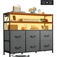thumbnail image 3 of Grey TV Stand for 40, 45 inch TV, Entertainment Center with LED Lights & Charging Station, TV Media Console Table with 6 Fabric Drawers and Open Shelves for Living Room, Hallway, Dark Grey, 3 of 16
