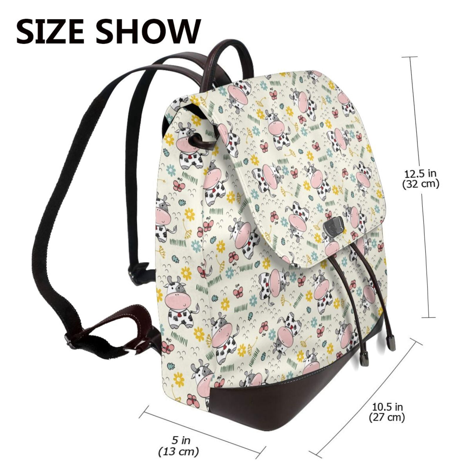 Xecao Cute Cow Print Large Backpack Soft Leather for Women Travel with Compartment, Adjustable Convertible Strap