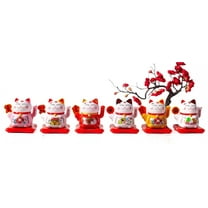 Lucky Cat Solar Powered Waving Cat Maneki Neko Japanese Cat Statue Lucky Cat  Toy 3 inch , 5 Pack