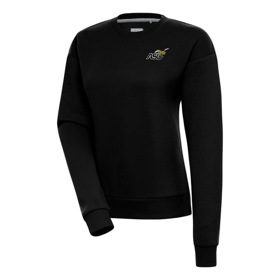 Women's Antigua Black Alabama State Hornets Victory Crewneck Pullover Sweatshirt