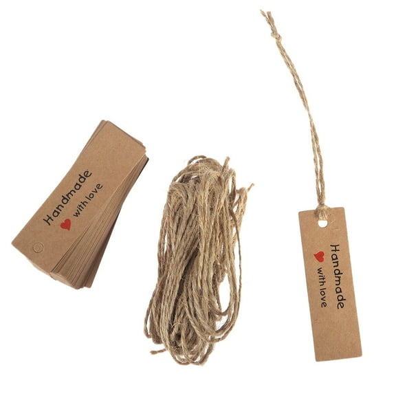 Kraft Paper Tags Handmade with Love Garment Tags Wedding Party Decoration Heart Gift Paper Tags Packing Label Cards(50pcs Kraft Card,10 Meters Rope)