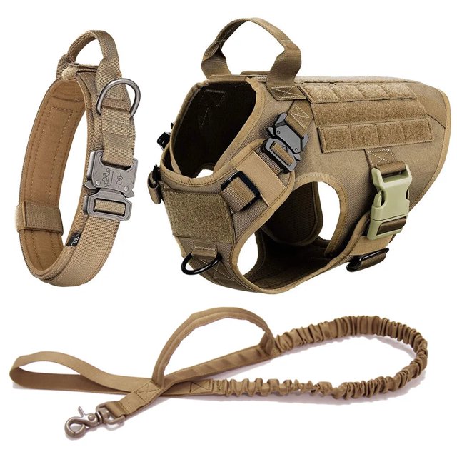 Large Dog Collar Military Dog Harness And Leash Set Pet Training Vest Tactical German Shepherd K9 Harnesses For Small Dogs ShopWise Round