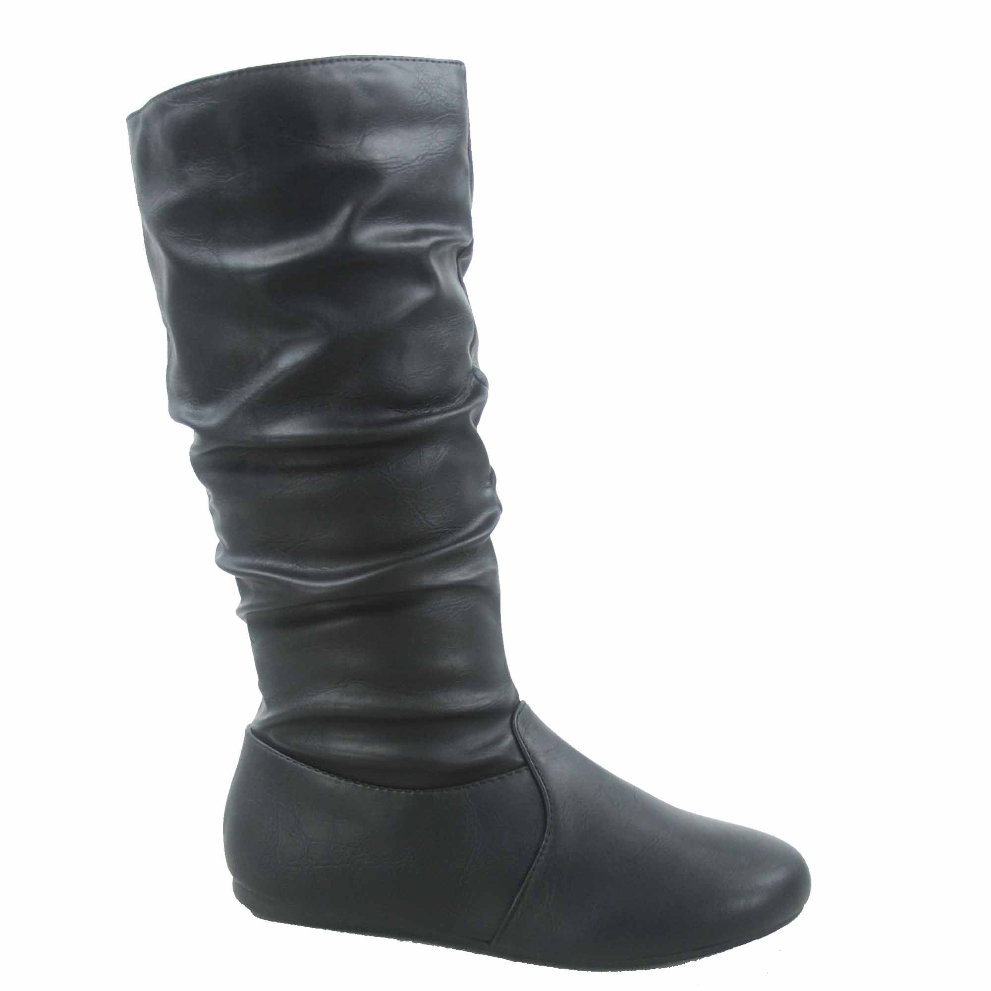 Selina-24 Women's Faux Leather Causal Zipper Slouch Flat Heel Mid Calf ...