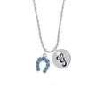 thumbnail image 2 of Delight Jewelry Silvertone Blue Crystal Horseshoe Silvertone Script Initial Disc - G - Charm Necklace, 20"+3", 2 of 4