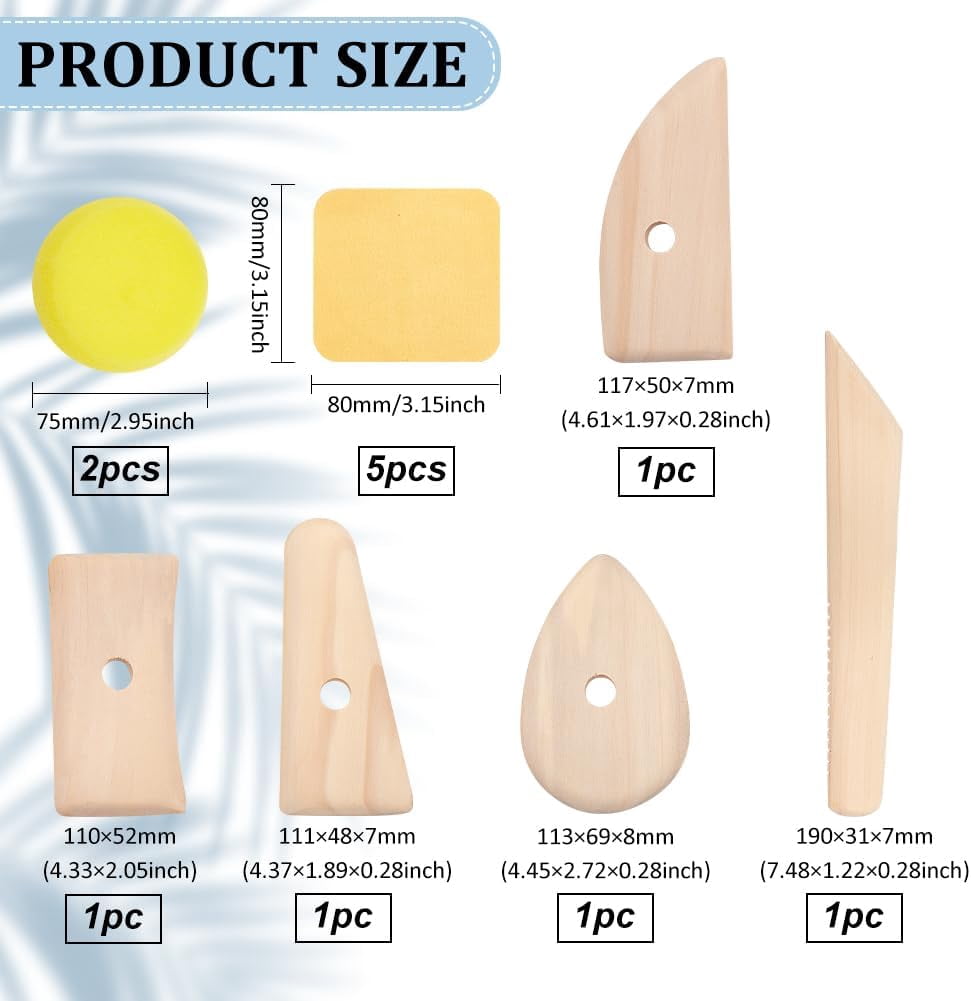 DIY Clay Ceramic Craft Jewerly Tool Kit Including Portable Clay Wedging Board MDF Wood Mud Mat Silicone Molds and Wooden Carving Curved Clapper Mixed color
