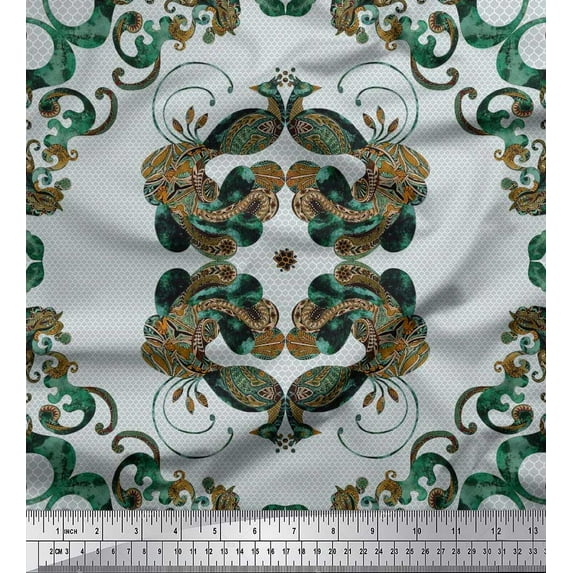 Soimoi Cotton Poplin Fabric Quatrefoil & Peacock Bird Fabric Prints by Yard 56 Inch Wide