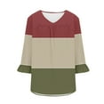 thumbnail image 3 of Aofany Plus Size Tops for Women 3/4 Ruffled Sleeve Patchwork Color T Shirts Casual V-neck Pleated Loose Fitting Cotton Tunics, 3 of 4