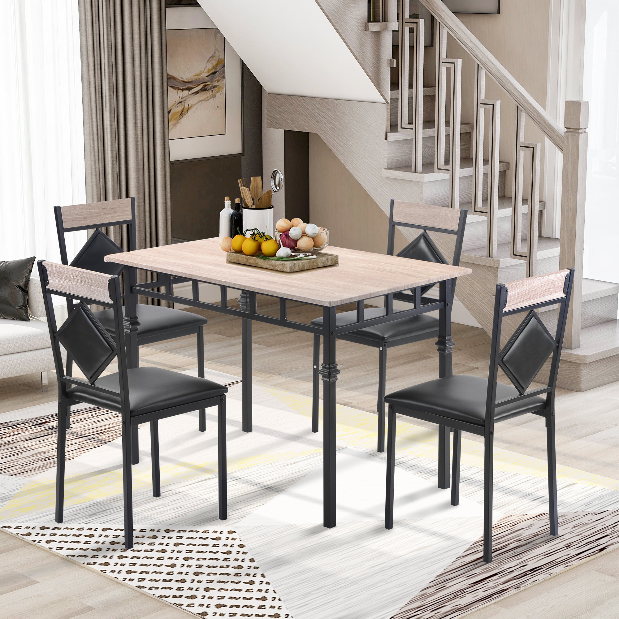Modern 5-Piece Wooden Kitchen Dining Table Set with Metal Frame