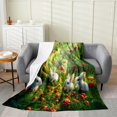thumbnail image 1 of Erosebridal Bunnies Print Flannel Blanket, Rustic Butterfly Sherpa Throw, Botanical Decor, 1 of 7