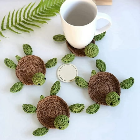 

4Pcs Turtle Coaster Animal Mug Rug Knitting Housewarming Gift Home Decor Daughter Mom