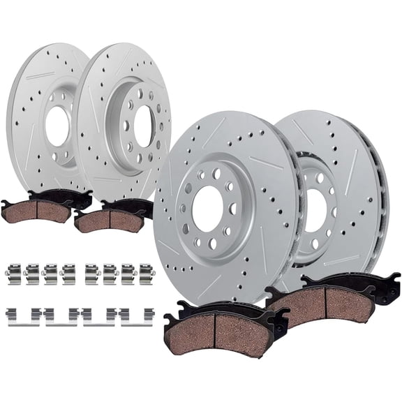 Detroit Axle - 8pc Brake Kit for Jeep 2014-2022 Cherokee [Single Piston Caliper], Drilled and Slotted Brakes Rotors Ceramic Brake Pads Replacement: 12.99" inch Front and 10.95" inch Rear Rotors