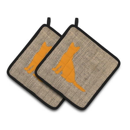 

Caroline s Treasures BB1071-BL-OR-PTHD Cat Faux Burlap and Orange Pair of Pot Holders 7.5HX7.5W multicolor