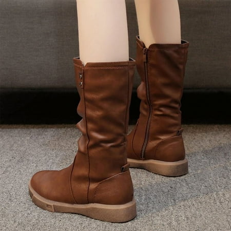 

HOMBOM Cowboy Boots Low-Heeled Mid Calf Boots Fall Autumn Girls Ladies Fashion Thigh High Boots Outdoor Hiking Shoes Women Boots For Clearence