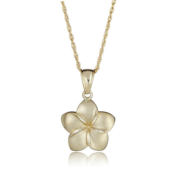 AVORA 10K Yellow Gold Satin Finish Flower Pendant Necklace with 18" Chain