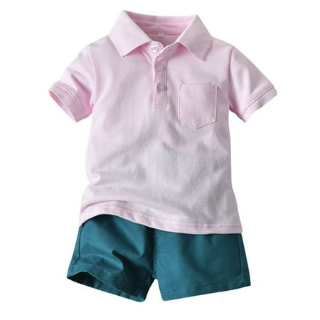 

Kids Toddler Boy Outfits Comfy Baby Clothing Sets And Girls Shirt With Lapel Short Sleeve Shorts Solid Color Suit Casual Infant Playwear Suits Pink 6-12 Months