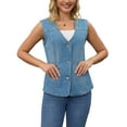 thumbnail image 2 of INSPIRE CHIC Women's Vest Denim V Neck Patch Pockets Button Down Sleeveless Jean Jacket S Blue, 2 of 6