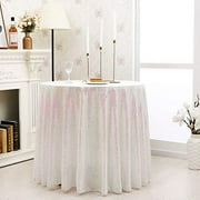 Kirsooku White Sequin Tablecloth Glitter Sparkly Iridescent Shimmer for Round Table Cloth 90 Inch Table Covers Decorations for Birthday Party Supplies Event Wedding Table Skirt Decor