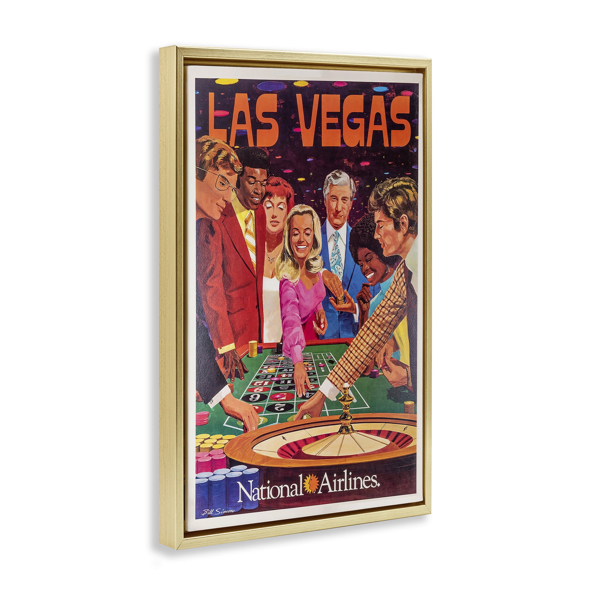 Stupell Industries Vintage Las Vegas Casino Gold Framed Floater Canvas Wall Art, design by Vintage Posters