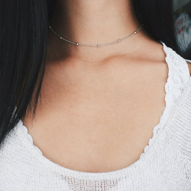 Beaded Necklace Short Dainty Jewelry Universal Dainty Jewelry Short Simple Style Chains Fashion Accessory Daily Wear Choker Necklaces for Women Silver