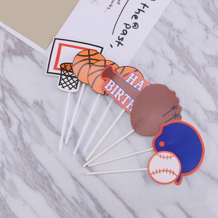 WASHWEPE  12 Pcs Cake Insert Muffin Decorations Basketball Toppers