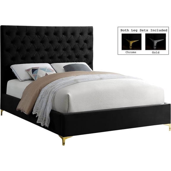 Meridian Furniture Cruz Solid Wood Tufted Velvet King Bed in Black