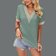 thumbnail image 2 of ATOYSOY Women's Loose Eyelet Tops Fashion Solid Color Pullovers Summer Workout Casual Elegant Lace Crochet Shirts V Neck Blouses Activewear Short Sleeve Tees Green XL, 2 of 4