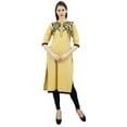 thumbnail image 3 of Bimba Women's Linen Kurta Embroidered Kurti Mandarin Collar Chic Straight Long Tunic, 3 of 9