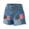 thumbnail image 6 of Charmgo Womens Shorts Clearance, Women's Ripped American Flag Printed Denim Shorts High Waisted Frayed Hem Casual Jeans Shorts Biker Shorts Women Jean Shorts Women Blue XL, 6 of 9