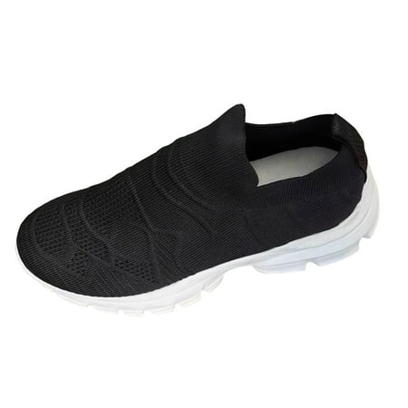 

NIEWTR Women s Fashion Walking Shoes Light weight Slip on Rubber Running Athletic Shoes(Black 7)