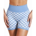 thumbnail image 6 of Women's High Waisted Chessboard Print Seamless Yoga Shorts, Shaping Workout Shorts for Yoga Fitness Skateboarding Cycling BLUE, 6 of 6
