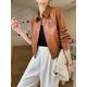 thumbnail image 3 of Abrigo de piel de oveja vintage recortado para mujer, tendencia primavera otoño 2024, chaqueta de moto de cuero genuino con cremallera simple de alta gama, 3 of 4