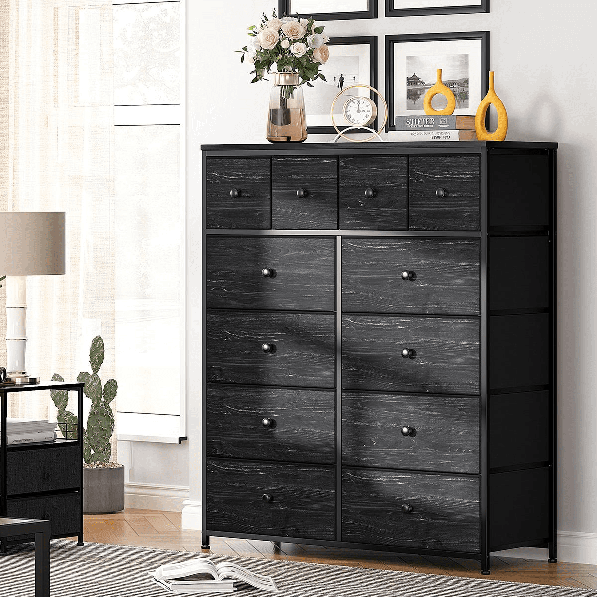 EnHomee Black Bedroom Furniture Tall Dresser 12 Drawers Dressers