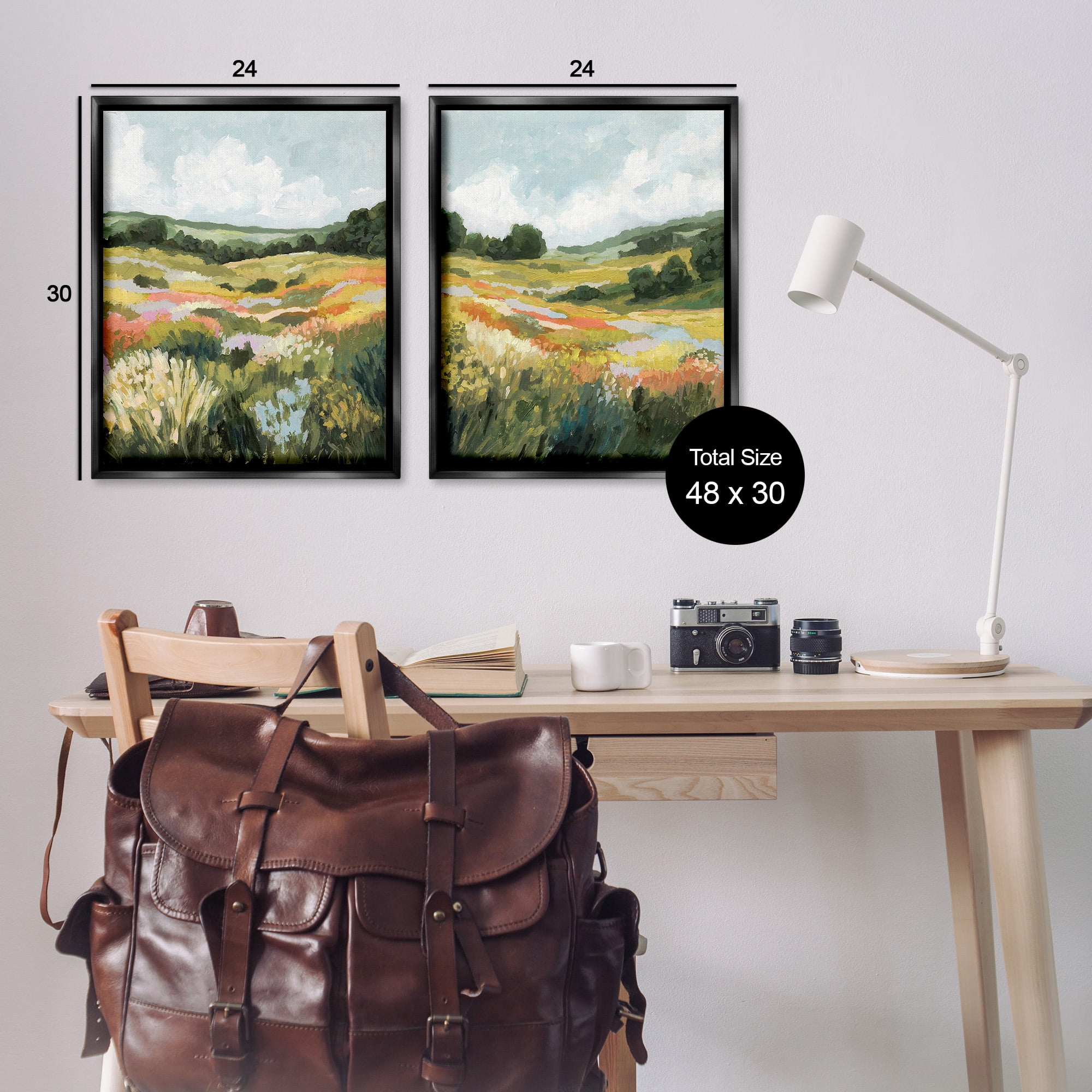Stupell Industries Vast Meadow Painting Landscape Painting Black Floater Framed Canvas Art Print Wall Art, 25 x 31, Set of 2
