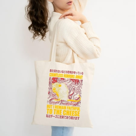 vintage Faithful to the Cheese Japanese Horror Rat Tote Bag-TH37581