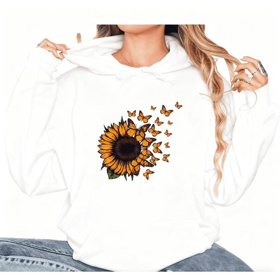 White Sunflower Butterfly Graphic Sweatshirt Print hoodie womans S-2XL Loose Tops