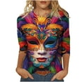 thumbnail image 3 of QATAINLAV Lightening Deals 2024 Blouse Mardi Gras Tops for Women Daily Tshirt 3/4 Sleeve Blouse Mask Print Top Carnival Costume O Neck Casual Shirt Multicolor XXL, 3 of 6