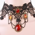 thumbnail image 2 of Necklace for Women, Vintage Gothic Lace Choker Necklace with Red Gemstone Pendant, Victorian Steampunk Cosplay Costume Jewelry, 2 of 4