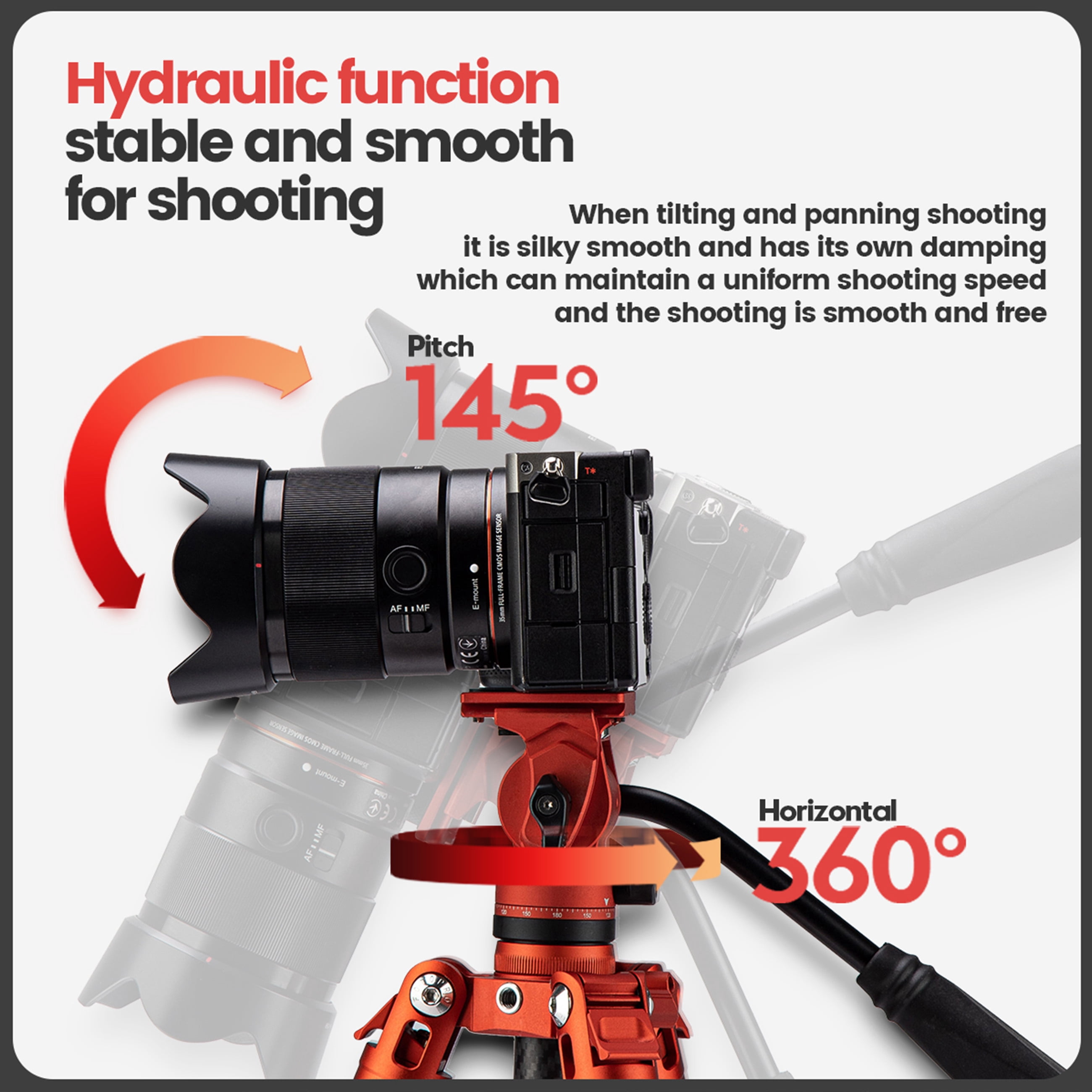 Fotopro 59” Video Tripod for Travel, 0.99kg Lightweight Carbon Fiber Camera Tripod Stand with Video Head, Fast Lock, 1/4" Quick Release Plate for DSLR Camera, 22lbs Load, X-Aircross 2 Video Orange