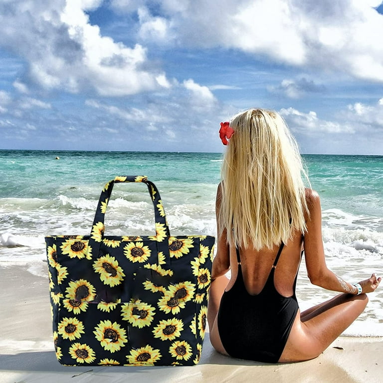 Sling Bag for Women Beach Tote Bags for Women Large Beach Bags Anti Sprinkling Sandproof Pool Bags Tote with Multiple and Pattern Pockets for Beach
