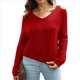thumbnail image 3 of Suéter Informal de Punto Grueso con Cuello en V y Larga para Mujer con Hombros Descubiertos Rojo L, 3 of 8