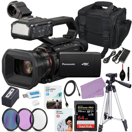 Image of Panasonic HC-X2000 UHD 4K 3G-SDI/HDMI Pro Camcorder with 24x Zoom Bundle + Accessory Kit including 64GB Extreme Pro Memory Filters Case 5 in 2 Video/Photo Editing Software Package & More (22 Items)