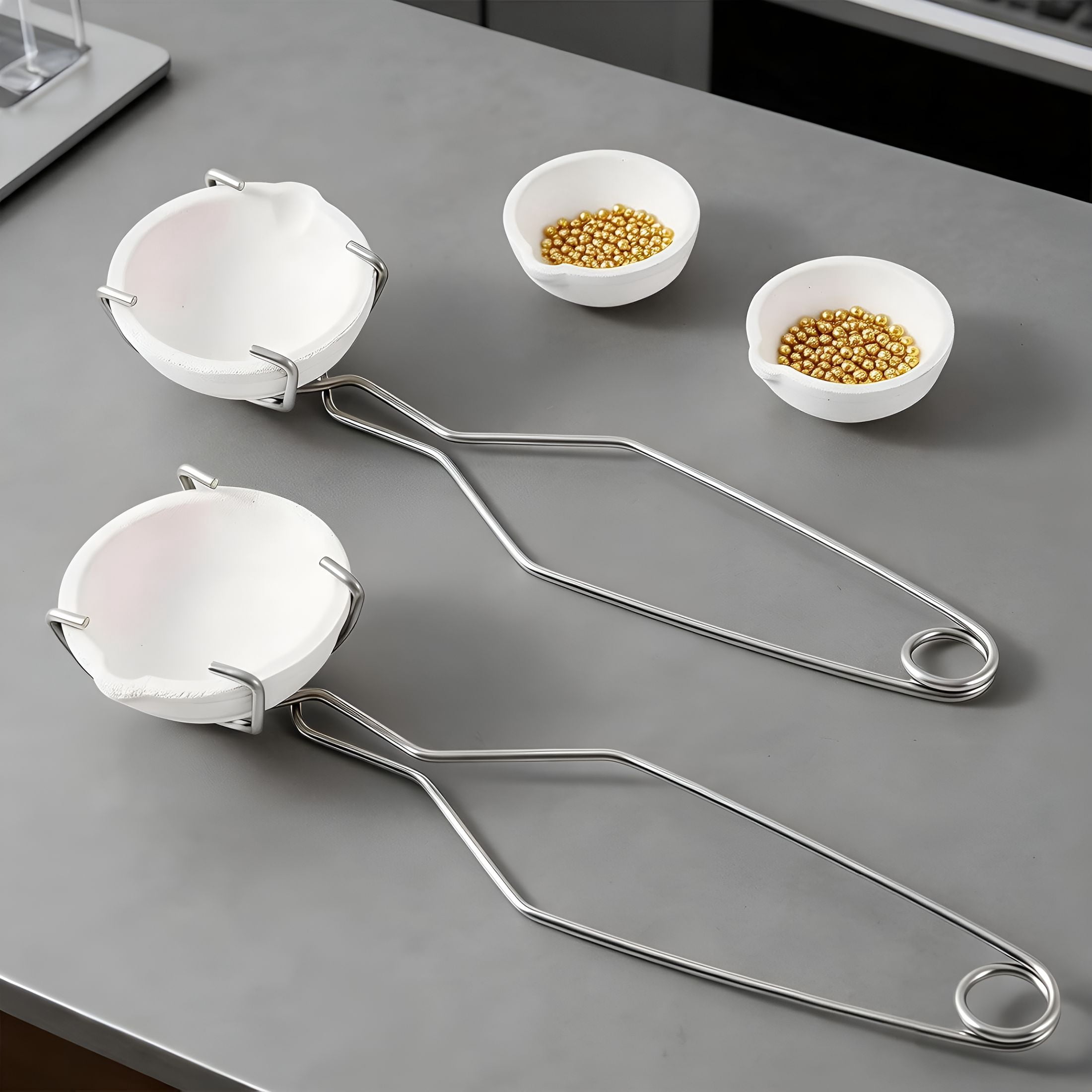 EXLEAF 9 Pcs Crucibles for Melting Metal with Work Gloves, 4 Ceramic Crucible and 2 Large Ceramic, Metal Casting Kit with 2 Crucible Tongs