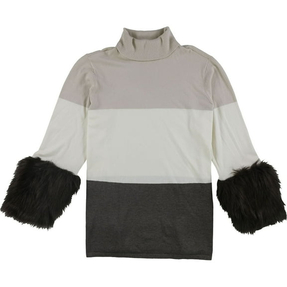 Alfani Womens Faux-Fur Cuff Pullover Sweater, Beige, Plus Size, 3X