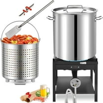 84QT Stainless Steel Seafood Boiling Turkey Fryer Kit with Strainer, 200,000BTU Propane Stove and 48" Mixing Paddle, Crab Crawfish Boil Pot and Burner for Outdoors Cooking and Steaming
