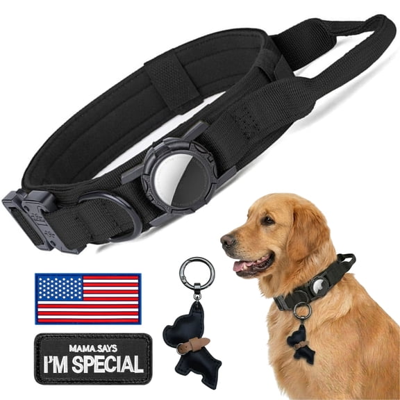 WAAYEEPAL Upgraded Tactical AirTag Dog Collar for Medium Large Dogs - Heavy Duty Adjustable with AirTag Holder (AirTag Not Included)