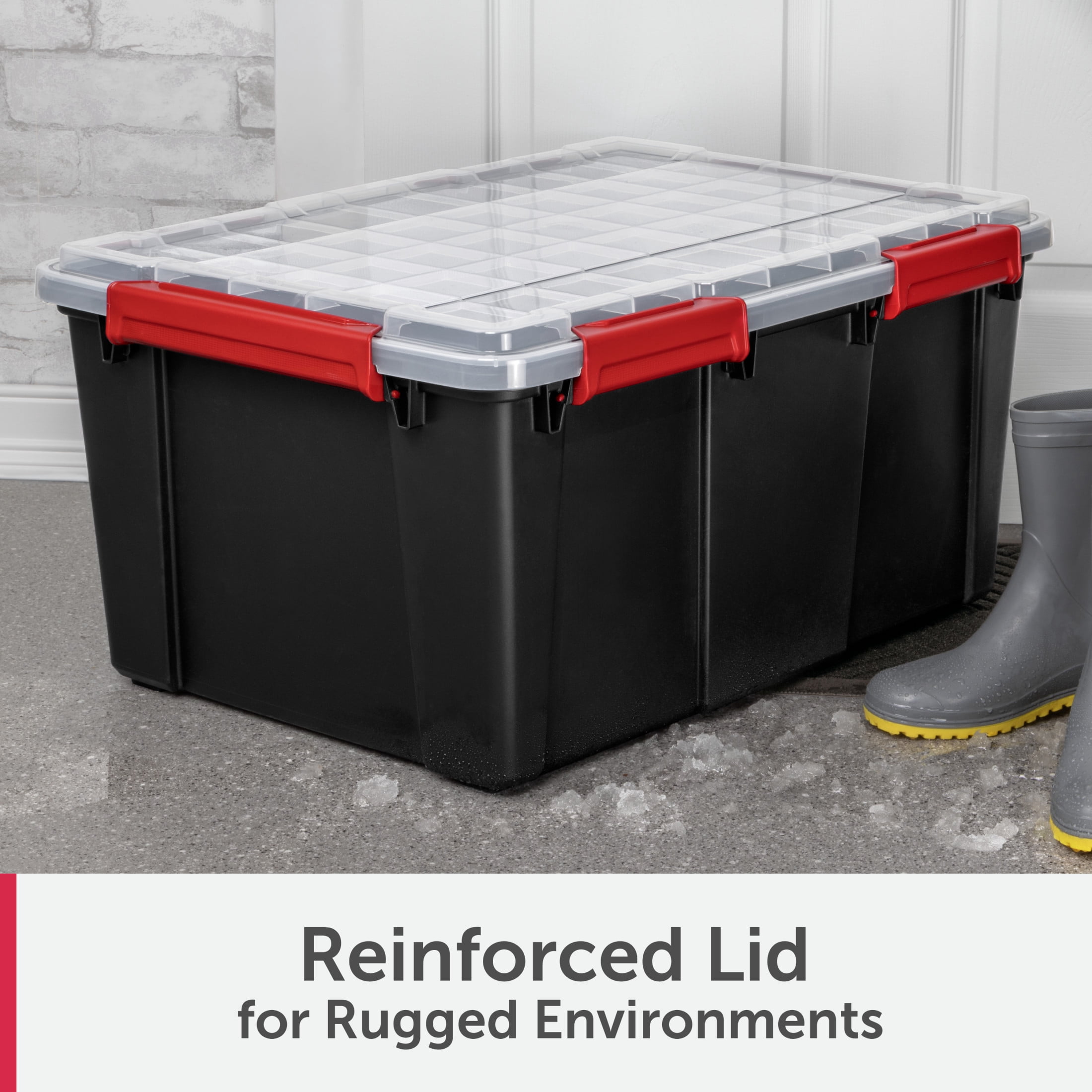 Sterilite Large Gasket Tote, 20 Gallon IP68 WaterProof Plastic Storage Bin with Lid, Gasket Seal and Durable Latches, Black
