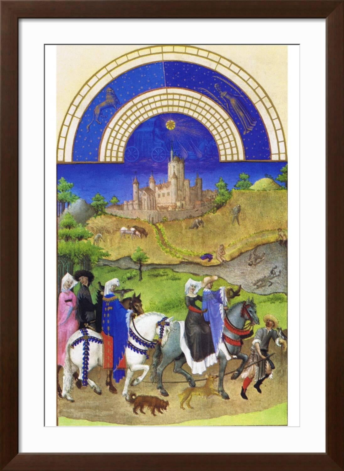 Art.com Le Tres Riches Heures Du Duc De Berry - August Art Print by Paul Herman & Jean Limbourg, Brown Frame Wall Art, 32" x 44"