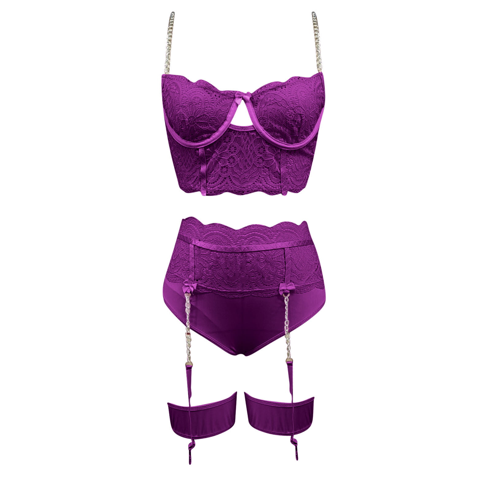 Pimfylm Pinsy Shapewear Bodysuit Lace Bra Purple Small