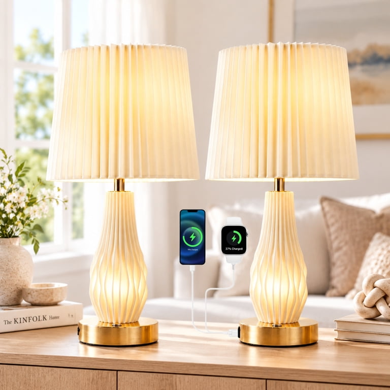 GVDV 18.5" Bedside Table Lamp Set of 2 with USB Ports photo 1